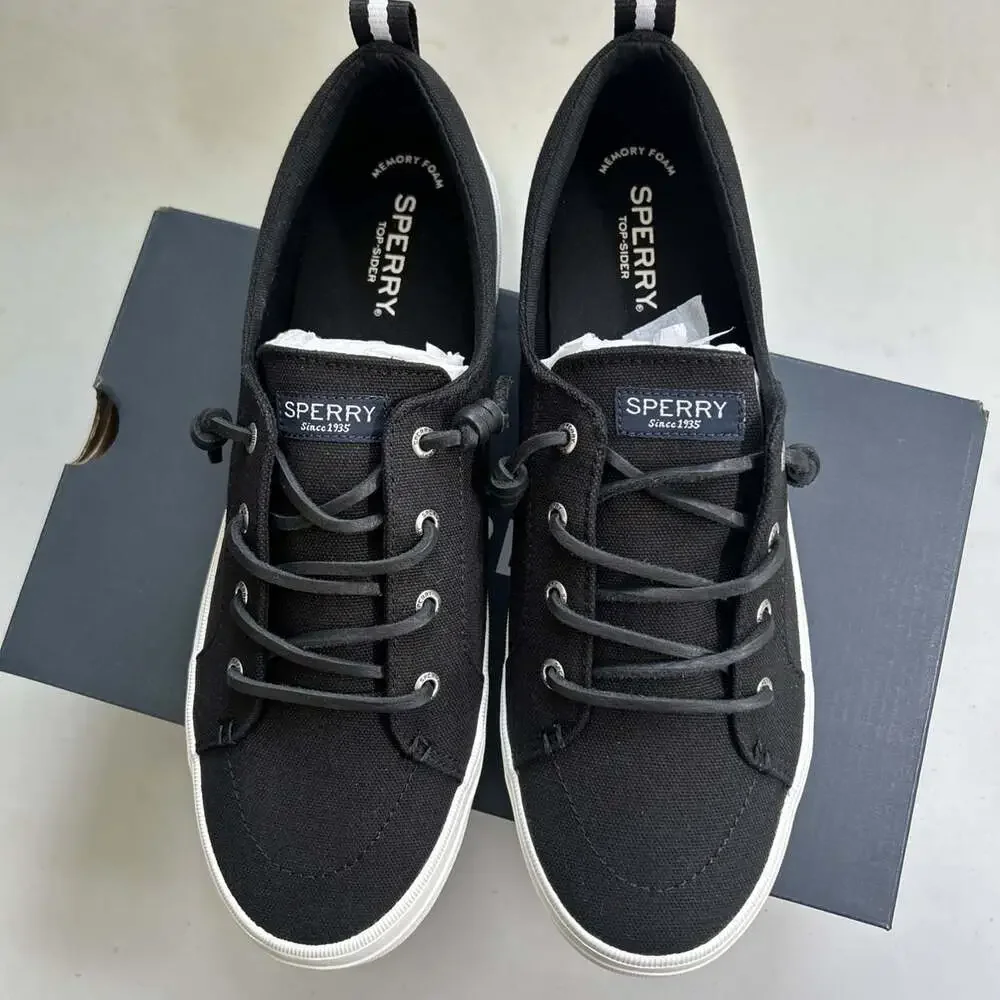 Sperry Crest Vibe Women 11 Canvas Boat Shoes Black White New In Box
